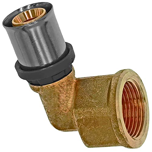 MegaHaustechnik Übergang Winkel 90° Grad mit 3/4" Rohr Zoll Innengewinde IG für 20,0 x 2,0 mm Mehrschicht Alu Verbundrohr Außendurchmesser x Wandstärke Press Fitting aus Messing TH U Profil Kontur von MegaHaustechnik