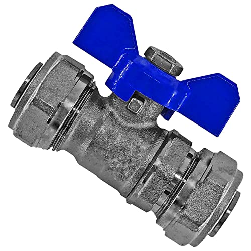 MegaHaustechnik Kugelhahn aus Messing mit Flügelgriff blau für 16,0 x 2,0 mm Rohr Außendurchmesser x Wandstärke Mehrschicht Aluminium Verbundrohr Schraub Fitting Anschluss Klemmring Verschraubung von MegaHaustechnik