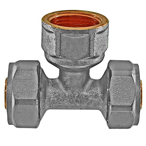 MegaHaustechnik T Stück mit 1" Rohr Zoll Innengewinde IG für 32,0 x 3,0 mm Rohr Außendurchmesser x Wandstärke Mehrschicht Aluminium Verbundrohr Schraub Fitting Messing mit Klemmring Verschraubung von MegaHaustechnik