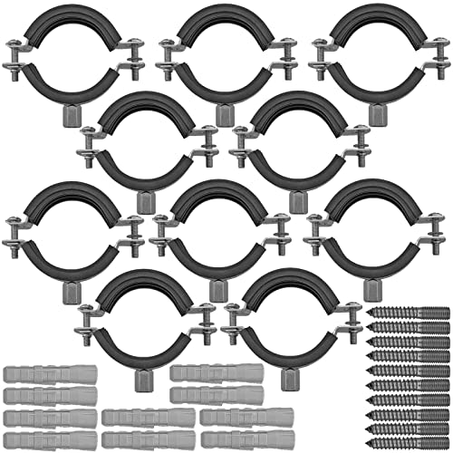 Qualitäts Edelstahl Rohrschellen mit Stockschraube und Dübel | Set 10 Stück | 12 bis 207mm | Schallschutzeinlage Gummi VA V2A A2 | Wunschgröße und Menge auswählen >>> 2 Zoll = 60-64mm Durchmesser von MegaHaustechnik