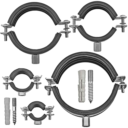 1 Stück Set Rohrschelle aus Edelstahl VA, mit Gelenk, 2 Schrauben, Gummi Schallschutz Einlage - Spannbereich für Rohr Außendurchmesser 47 bis 51 mm 1 1/2" Zoll + Stockschrauben + Dübel von MegaHaustechnik