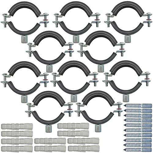 Qualitäts Rohrschellen mit Schallschutz 10-116mm | Set 10 Stück | mit Stockschraube und Dübel | Wunschgröße einfach auswählen >>> 3/4 Zoll = 26-30mm Durchmesser von MegaHaustechnik