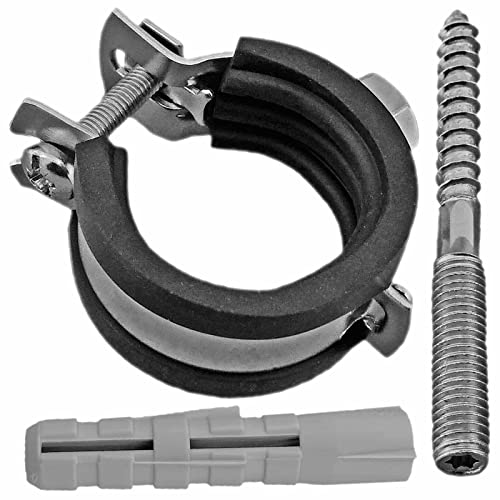 5 Stück Set Rohrschellen aus Stahl verzinkt Spannbereich 20-23 mm Rohr Außendurchmesser 1/2" Zoll mit Schallschutz Gummi Einlage + Dübel 10mm + Stockschrauben M8 Halterung Befestigung 5er Pack von MegaHaustechnik