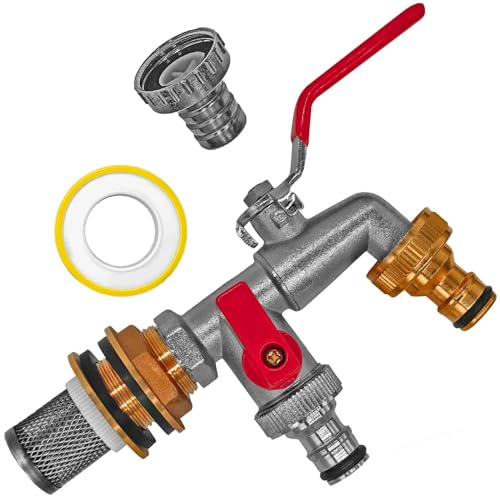 Regentonnendurchführung LochØ 27mm + Filter + Doppelhahn 2 Stecker von MegaHaustechnik