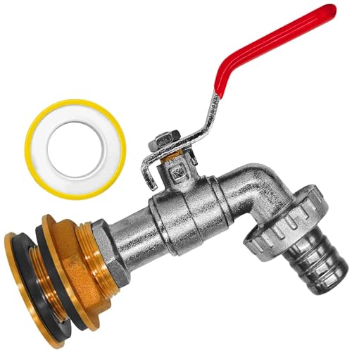 MegaHaustechnik Regentonnendurchführung, Gold, Rund, Kunststoff, CISTERN, Ø 27mm mit Hahn + Tülle-AußenØ 15mm von MegaHaustechnik