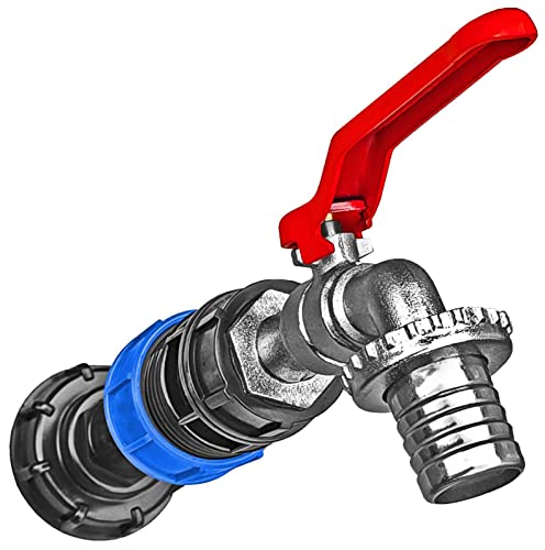 Spezial IBC Tank Adapter S60x6 Grobgewinde | 1 Zoll Auslaufhahn | Schlauchtülle ca. 28mm | Verlängerung Wassertank Wasserhahn von MegaHaustechnik