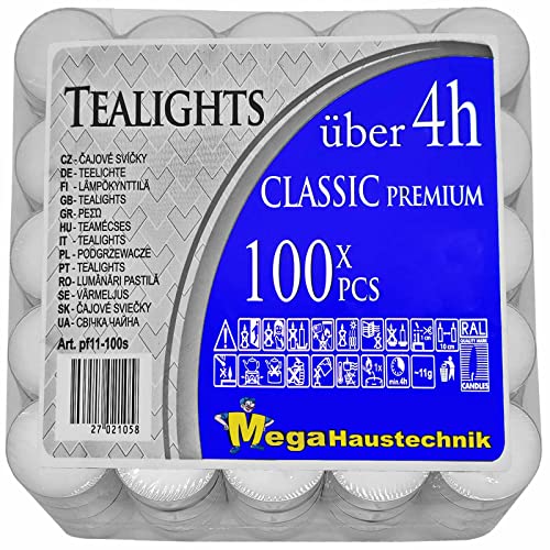 Teelichter Premium Qualität 100 oder 1000 bis 4800 Stück günstig mit Rabatt Großpackung | über 4 Stunden Brenndauer | Rußfrei | unbeduftet | Kerzen Stövchen Gastro > 1000 Stück mit Mengenrabatt von MegaHaustechnik