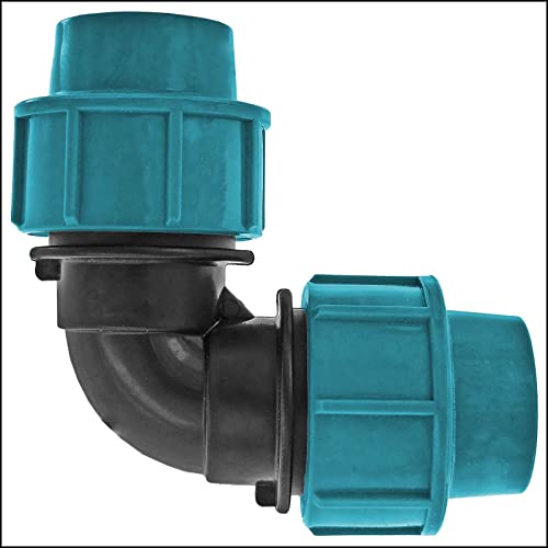 MegaHaustechnik Winkel 90° Grad für PE Rohr Außendurchmesser 20mm PP Fitting Kunststoff mit Klemm Ring Verschraubung Trinkwasser geeignet Druck PN 16 Bar Kupplung Verbinder Bogen Muffe blau von MegaHaustechnik