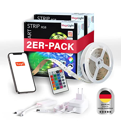 MegaLight 2er PACK RGB LED Strip 5m mit APP, Google & Alexa Sprachsteuerung | LED Lichterkette Musik Synchro, Szenen, Timer | LED Streifen, selbstklebend | Küche, Haus & Party von MegaLight