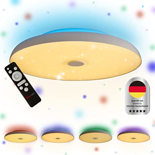 MegaLight LED Deckenleuchte DIMMBAR & RGB-FARBWECHSEL | Deckenleuchte LED mit INDIREKTER HINTERGRUNDBELEUCHTUNG | Deckenlampe + TIMER-FUNKTION für Wohnzimmer, Kinderzimmer & Küche von MegaLight