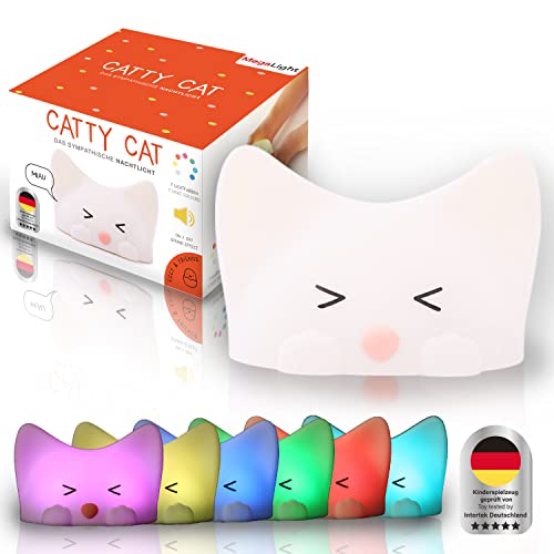 MegaLight LED Nachtlicht Kinder | Nachtlicht Baby ohne verschluckbare Kleinteile | Stilllicht dimmbar RGB Mehrfarben Soundeffekt| Nachtlampe Kinderzimmer Touch USB | Catty Cat von MegaLight