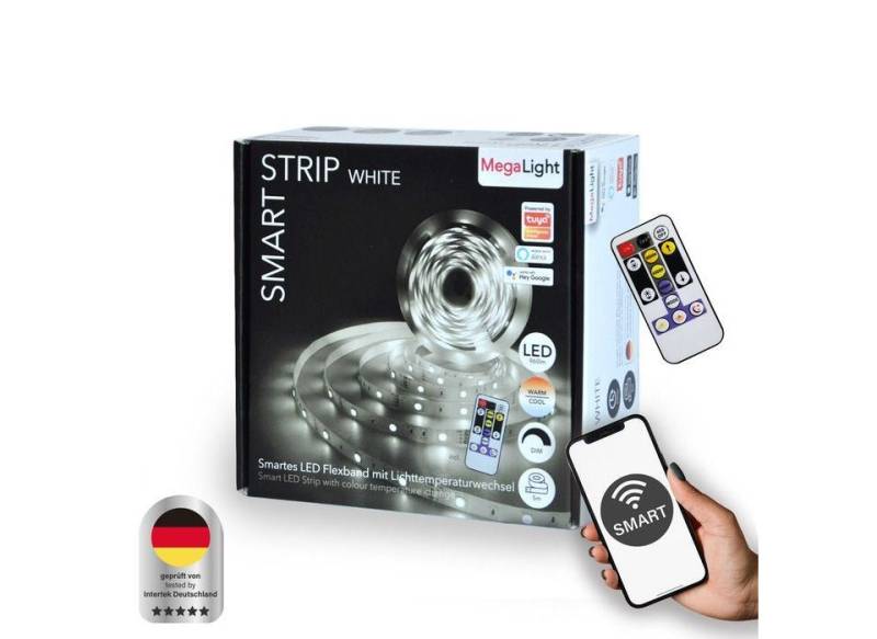 MegaLight LED-Streifen MegaLight LED Stripe 5m Tuya Smart 24W, dimmbar, Dimmbar ohne Bewegungsmelder von MegaLight