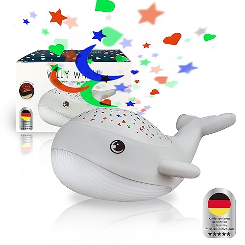 MegaLight Nachtlicht Baby Sternenhimmel | 2in1 Sternenhimmel Projektor Baby + Nachtlicht | warmweißes Nachtlicht & RGB Sternenprojektor in 3 Farben | Sternenprojektor Nachtlicht Kinder | WILLY WHALE von MegaLight