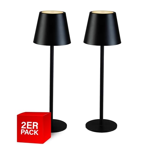 MegaLight dimmbare Tischlampe kabellos schwarz (2 Stück) | 3000K warmweißes Licht + 1800K extra warmweißes Wohlfühllicht | zieht weniger Insekten an | IP54 & SPRITZWASSERGESCHÜTZT | Akku Tischleuchte von MegaLight