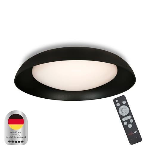 MegaLight schwarze LED Deckenleuchte rund | 49cm 24W | Dimmbar & Lichtfarbensteuerung | Nachtlichtmodus für sanfte Beleuchtung | Deckenlampe LED schwarz | Deckenlampe Wohnzimmer | Shining Bowl Black von MegaLight