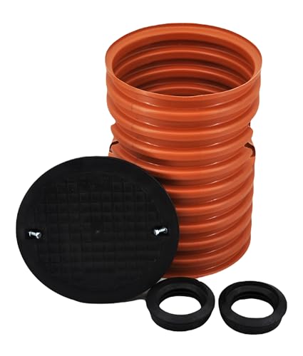 Drainageschacht DN315 0,5m/1m mit Anschluss 2xDN110/2xDN160 Deckel Sickerschacht KG Schacht Kontrollschacht KG Rohr Drainage Dachrinne Mit Boden/Ohne Boden (0,5m Rohr 2x Manschette 110 ohne Boden) von Megaa store