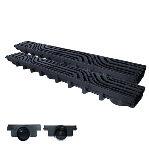 Entwässerungsrinne Belastungsklasse B125 12,5 Tonnen, 63mm/98mm/148mm Gußrost komplett SET Wellenmuster (2m 63mm + 2 Stirnwände) | 52,00€ pro meter von Megaa store