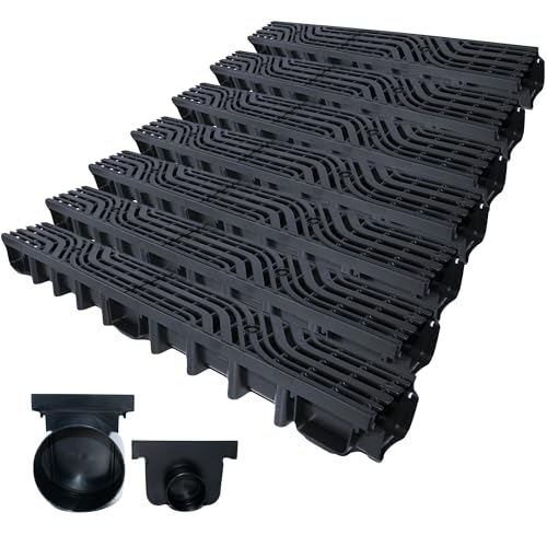 Entwässerungsrinne Belastungsklasse B125 12,5 Tonnen, 63mm/98mm/148mm Gußrost komplett SET Wellenmuster (7m 98mm + 2 Stirnwände) | 45,86€ pro meter von Megaa store
