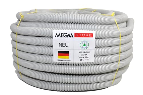 Megaa store Flexibles Leerrohr Wellrohr 320N Grau | Klassifizierung M16 M20 M25 M32 M40 M50 Kabelschutz Schutz Rohr ungeschlitzt Außenbereich (M20-50m) von Megaa store