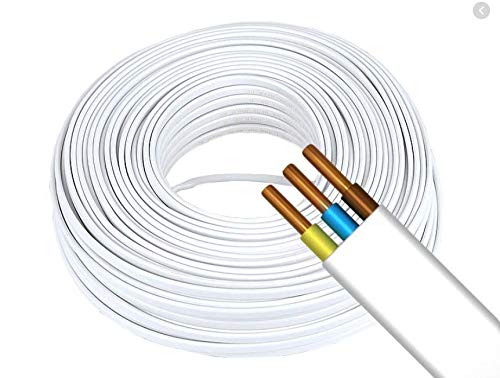 Flach Weiß Feuchtraumkabel Kabel Leitung YDY NYM-J 3 x 1,5mm | Elektrokabel Stromkabel (50m) von Megaa store