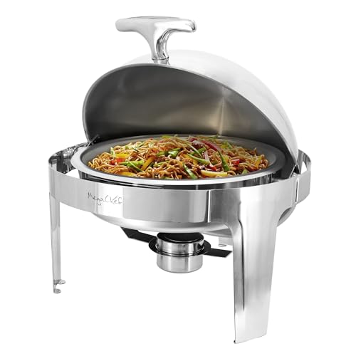 MegaChef 6,3 Quart runde Kuppel Rolltop Edelstahl Professionelle Küche Chafing Dish/Speisenwärmer/Buffet Server Serviertopf/Schüssel/Tabletts für Unterhaltung, Catering, große Versammlungen von Megachef