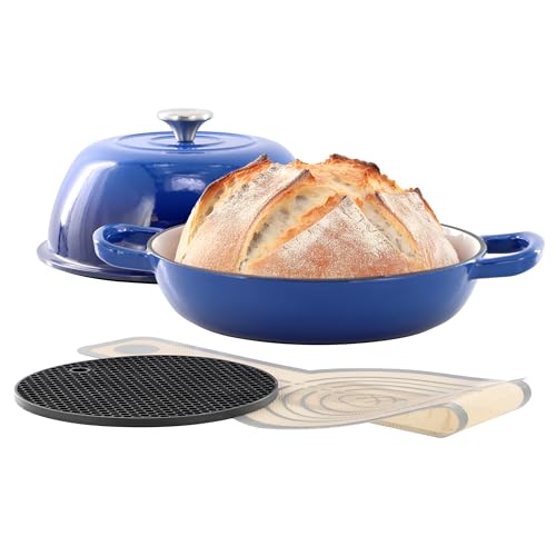 MegaChef 6 Quart Emaillierter Gusseisen-Brottopf in Rot mit Backmatte, Dutch Oven, Brotofen für selbstgemachtes Brot (blau) von Megachef