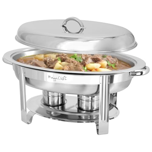 MegaChef Ovale Edelstahl-Chafing-Gerichte/Speisenwärmer/Buffet-Serviertabletts für Unterhaltung, Catering, große Versammlungen (5,8 Quart) von Megachef