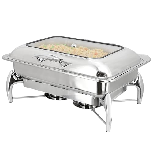 MegaChef Professionelle Chafing Dish/Speisenwärmer/Buffet-Serviertabletts aus Edelstahl, mit Scharnierdeckel und Sichtfenster für Unterhaltung/Catering/große Versammlungen (6,3 Quart mit Fenster) von Megachef