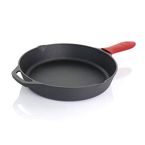 Megachef Cast Iron Cookware Set Bratpfannen mit Deckel Bereits eingebrannt, Gusseisen, schwarz/rot von Megachef