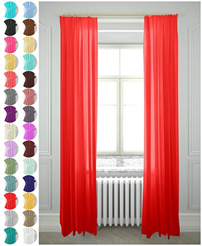 Megachest Lucy gewebter Voile-Vorhang mit Kräuselband, 2 Paneele mit Bindebändern (28 Farben) (rot, 142 cm breit x 228,5 cm) von Megachest
