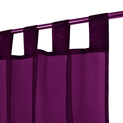 Megachest Lucy gewebter Voile-Vorhang mit Schlaufen, 2 Stoffbahnen mit Bändern (28 Farben) (Aubergine, 142 cm breit x 81 cm lang) von Megachest