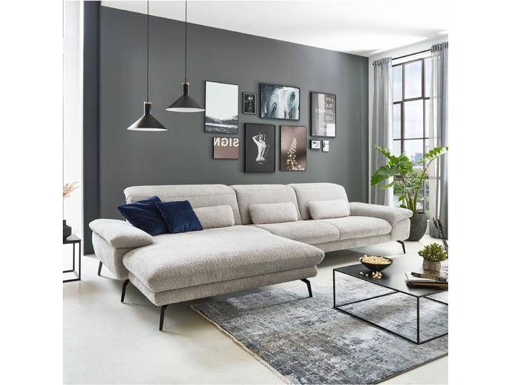 Megapol Ecksofa MP-IN22025 in grauem Stoffbezug mit großzügigem Canape und zahlreichen Funktionen in vielen weiteren Farben auf Metallfüßen von Megapol