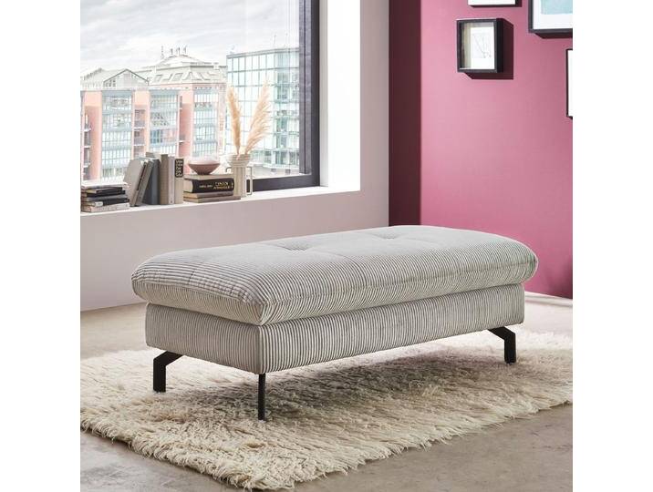 Megapol MP-IN20110 XXL-Hocker in rechteckiger Form in weichem Cordbezug in grau auf eleganten Metallfüßen von Megapol