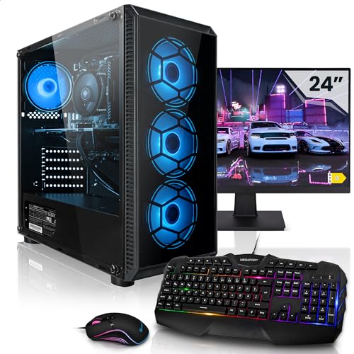 Megaport Set Komplett PC Gaming PC AMD Ryzen 5 5600G • 24" Monitor • Windows 11 • AMD Radeon Vega 7 • 16GB 3200 MHz DDR4 • 500GB M.2 SSD • Tastatur • Maus • WLAN • pc Gaming Computer komplettpaket von Megaport