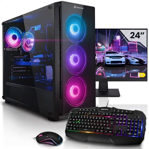 Megaport Komplett Set Gaming PC AMD Ryzen 5 5500 • 24" Monitor • Windows 11 • Nvidia GeForce GTX1650 4GB • 16GB 3200MHz DDR4 • 500GB M.2 SSD • Tastatur • Maus pc Gaming komplettpaket von Megaport