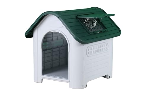 Hundehütte für Hunde für den Innen- und Außenbereich mit aufklappbarem Fenster (M) von Megashopitalia