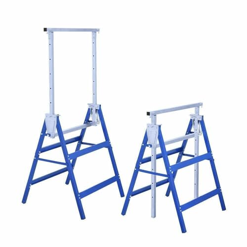Set 2 teleskopische Arbeitsbocke, klappbar und höhenverstellbar, aus Stahl 68 x 56 x 130 cm, max. 200 kg (L68 x T56 x H130 cm, Blau) von Megashopitalia