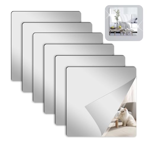 Megcdtr Klebespiegel Selbstklebend, 6 Stück Spiegelfolie Wandspiegel, 20 X 20 cm Flexibler Spiegelfolie für DIY Hause Badezimmer Wanddekoration von Megcdtr