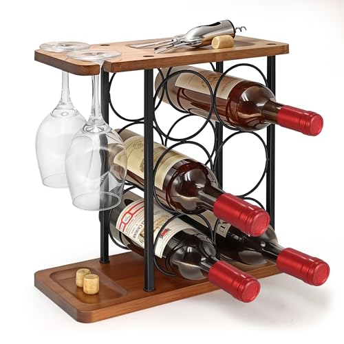 Megier Weinregale aus Holz Arbeitsplatte mit Tablett, Weinflaschenhalter für 6 Flaschen & 2 Gläser, perfekt für Küche, Bar, Tisch, Schrank, Weinkeller Megier Weinregale aus Holz Arbeitsplatte mit Tablett, Weinflaschenhalter für 6 Flaschen & 2 Gläser, perfekt für Küche, Bar, Tisch, Schrank, Weinkeller von Megier