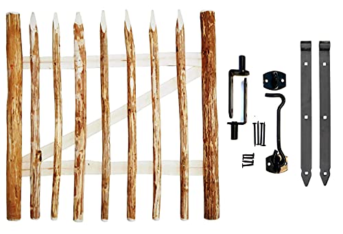 Zauntor Pforte aus Haselnuss Höhe: ca. 50-100 cm, Breite ca. 98cm Latten ca. 6-8cm Zaunpforte 100% Naturprodukt inkl. Scharniere & Zubehör (60 cm Höhe, Türanschlag Links) von Mehl-Wohnideen