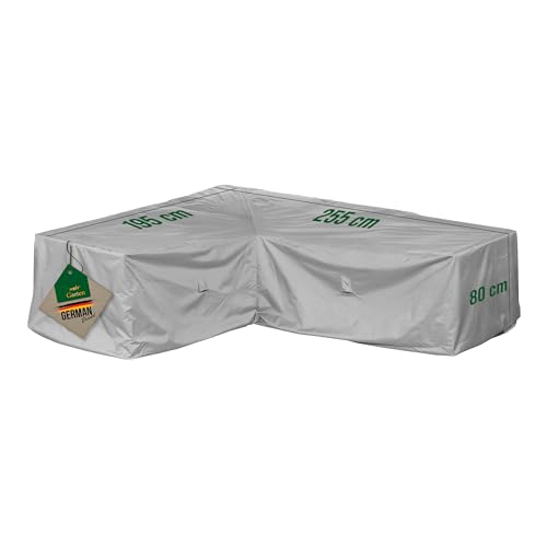 Mehr Garten Abdeckung Gartenmöbel Loungegruppe L-Form, Kurze Seite Links, 255x195x80 cm, grau, Oxford 600D Gewebe, Abdeckplane Gartenmöbel wasserdicht, UV-beständig und wetterfest von Mehr Garten