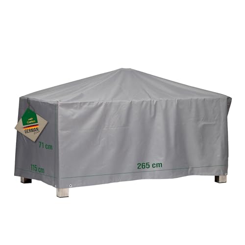 Mehr Garten Abdeckung Gartentisch eckig, 265x115x71 cm, grau, Oxford 600D Gewebe, Tischabdeckung wasserdicht, UV-beständig und wetterfest, Schutzhülle Gartenmöbel von Mehr Garten