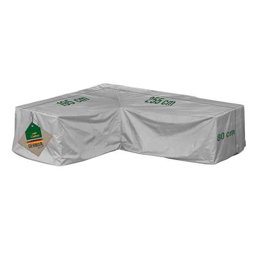 Mehr Garten Premium Protect Abdeckung Gartenmöbel Loungegruppe L-Form, kurze Seite links, 255x195x80 cm, hellgrau, atmungsaktives 2-lagiges Polyestergewebe wasserdicht und UV-beständig von Mehr Garten