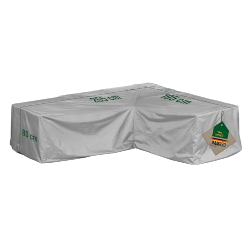 Mehr Garten Premium Protect Abdeckung Gartenmöbel Loungegruppe L-Form, kurze Seite rechts, 255x195x80 cm, hellgrau, atmungsaktives 2-lagiges Polyestergewebe wasserdicht und UV-beständig von Mehr Garten