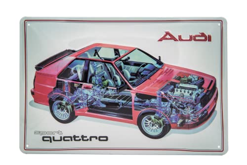 LUCKYLINDE geprägtes Blechschild passend für AUDI Fans, Deko Werkstatt, Garagen Auto Oldtimer Schild 20 x 30 cm (Audi Quattro) von LuckyLinde