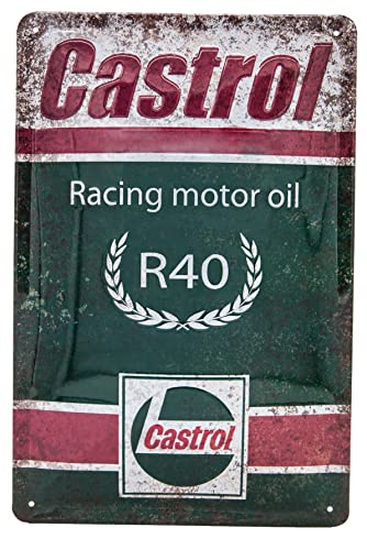 CASTROL Racing Motor Öl Blechschild - hochwertig geprägtes Retro Tankstellen Schild Werkstatt - 30 x 20 cm von Mehr Relief-Schilder hier...