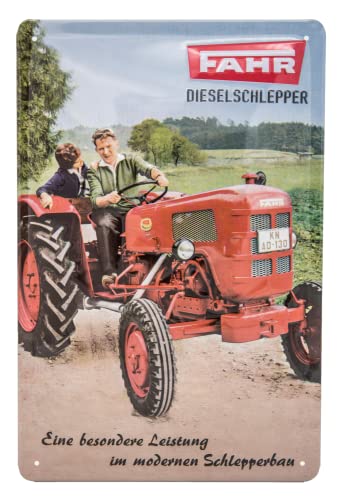 Retro Oldtimer Trakor Blechschild passend für FAHR Schlepper - Vintage Werbeschild, Garagen, Werkstatt Deko Schild geprägt, 30 x 20 cm von LuckyLinde