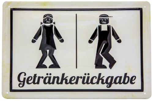 GETRÄNKERÜCKGABE, hochwertig geprägtes Blechschild 30 x 20 cm, Hinweis Toilette WC Badezimmer (Lustiger Spruch) von LuckyLinde