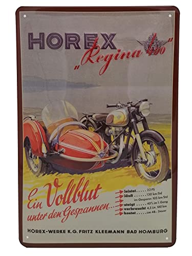 HOREX Motrorrad Regina mit Beiwagen - hochwertig geprägtes Blechschild 30 x 20 cm von LuckyLinde