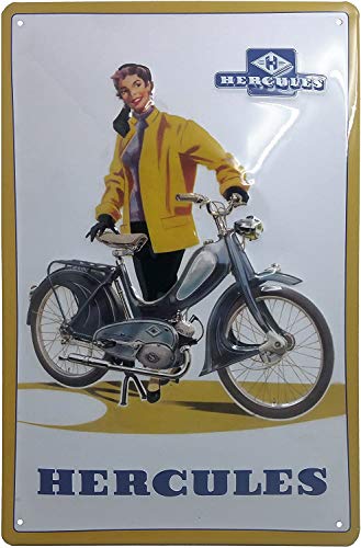 LUCKYLINDE geprägtes Blechschild passend für HERCULES Mofa und Moped Fans, Deko Werkstatt, Garagen Oldtimer Schild 20 x 30 cm (Mofa) von LuckyLinde